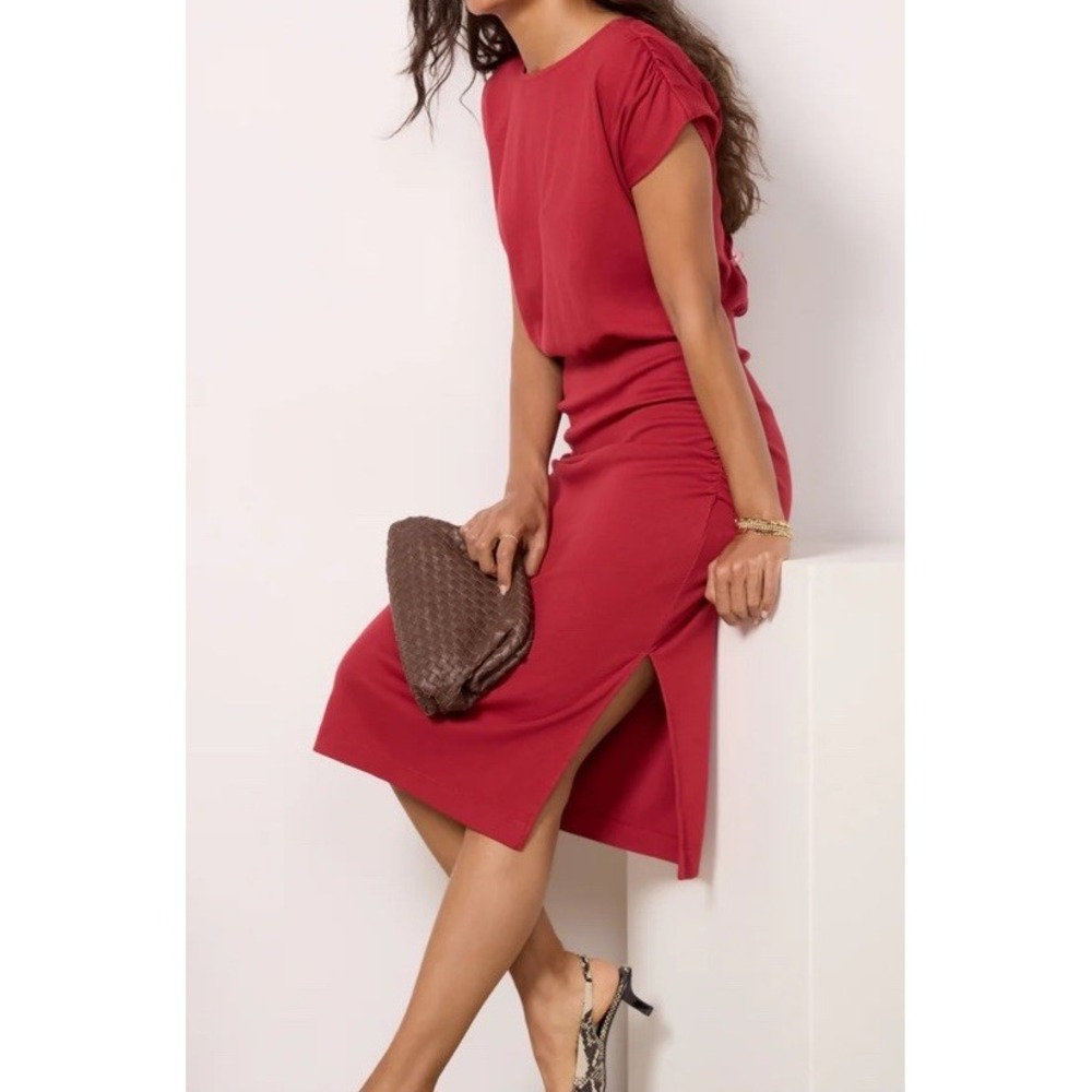 Michael Stars Classic  Hannah Midi Dress XS Carmine NWT Ruched
